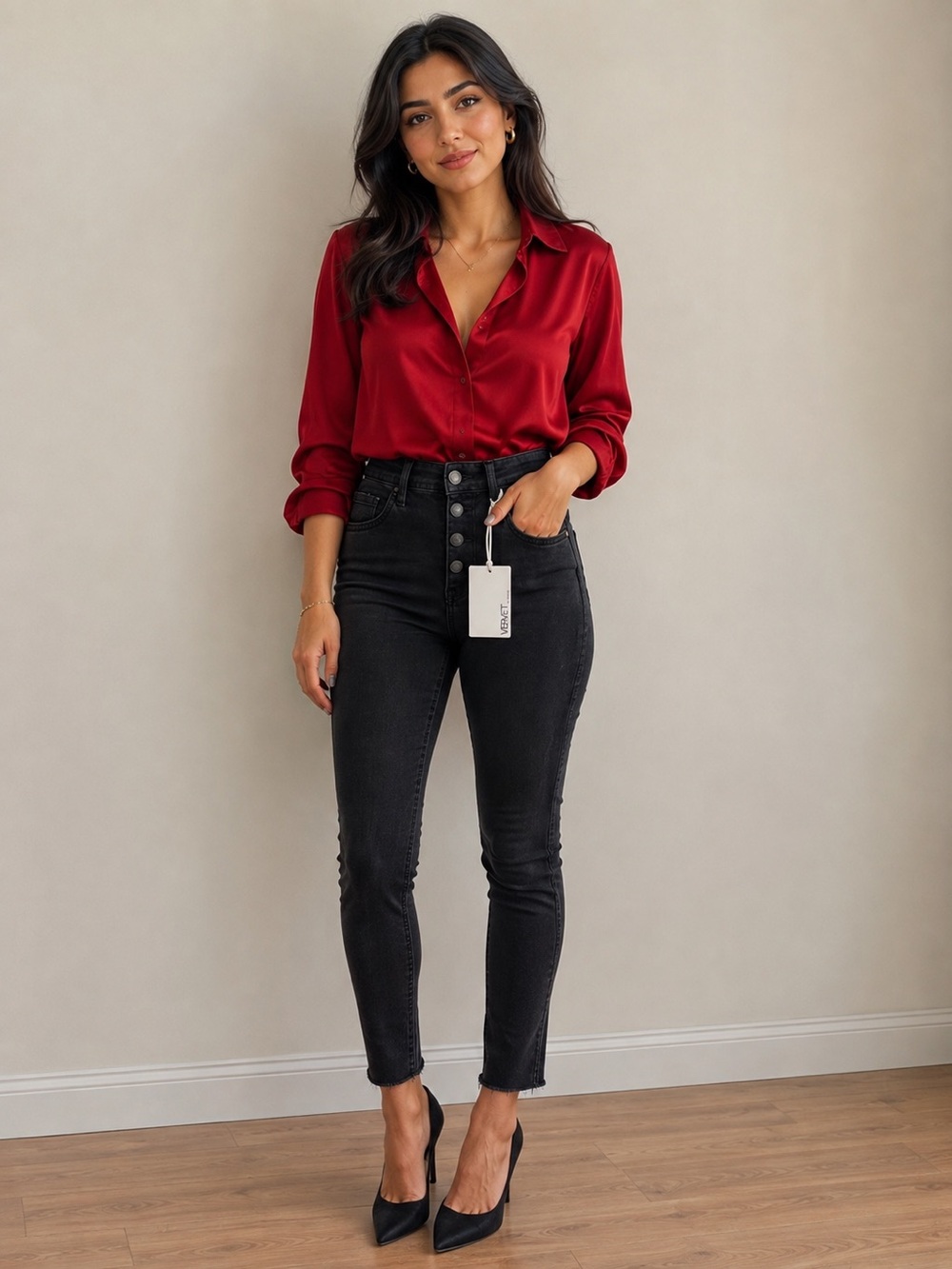 VERVET Haylie Black High-Rise Button-Fly Skinny Jeans